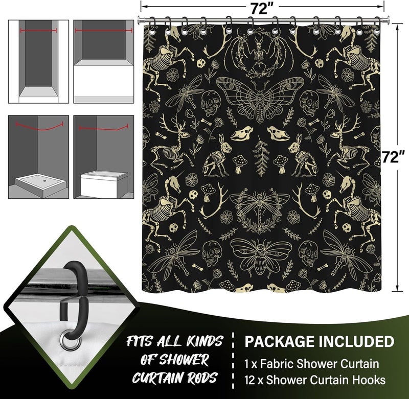 TSLOVER Black Goth Skull Shower Curtains,Spooky Gothic and Skull Shower Curtain for Bathroom,Funny Western Witchy Waterproof Polyester Fabric Bath Curtain Decor,72x72 Inches - Image 2